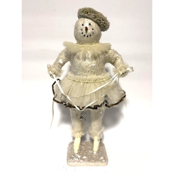 Bethany Lowe Snowman Christmas Snow Lady Tutu Pearls Holding Bell Garland 16” - Picture 11 of 13